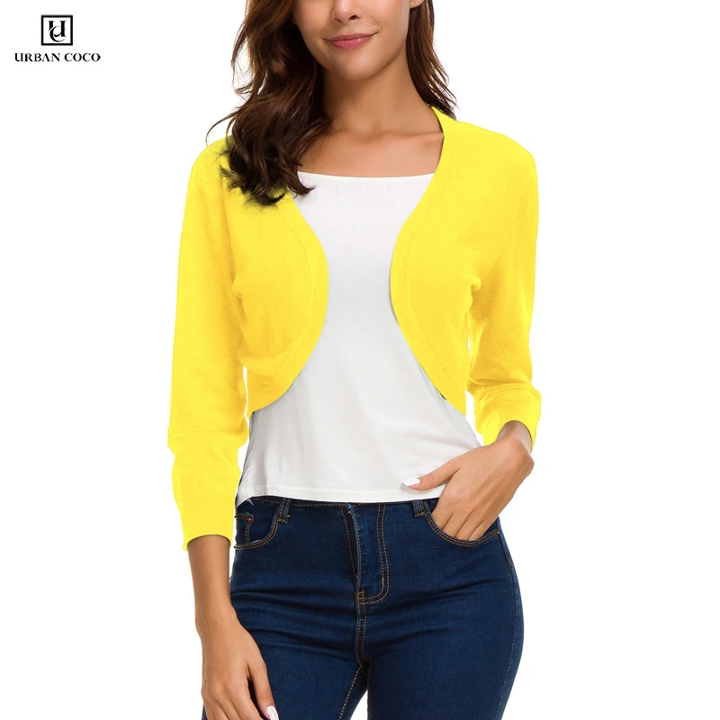 Skup Urban CoCo damski sweter jednokolorowa na co dzień w całości zapinana na guziki 3 4 rękaw przycięte krótkie kardigany płaszcz kardigan