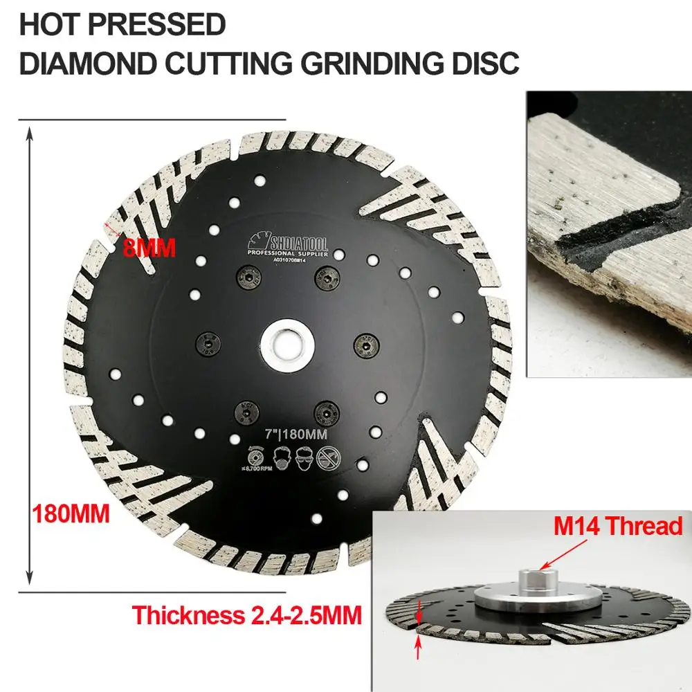 2pcs/pk 180MM diamond saw blade 7" Diamond cutting disc mutli purpose M14 FLANGE