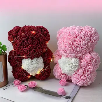 

Valentines Romantic Gift box PE Rose Bear Artificial Rose Decorations Cute Cartoon Mother's day gift