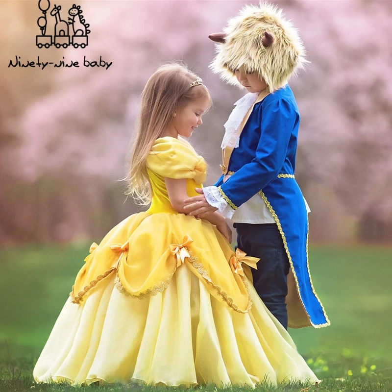 New Girls Belle Princess Dress Cosplay Costume Birthday Party Clothes Children Halloween Long Gown Beauty and the Beast Costume