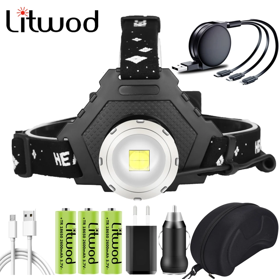 

Super Bright XHP160 USB Rechargeable Led Headlamp XHP50 Most Powerful Headlight Fishing Camping ZOOM Torch by 3*18650 Battery
