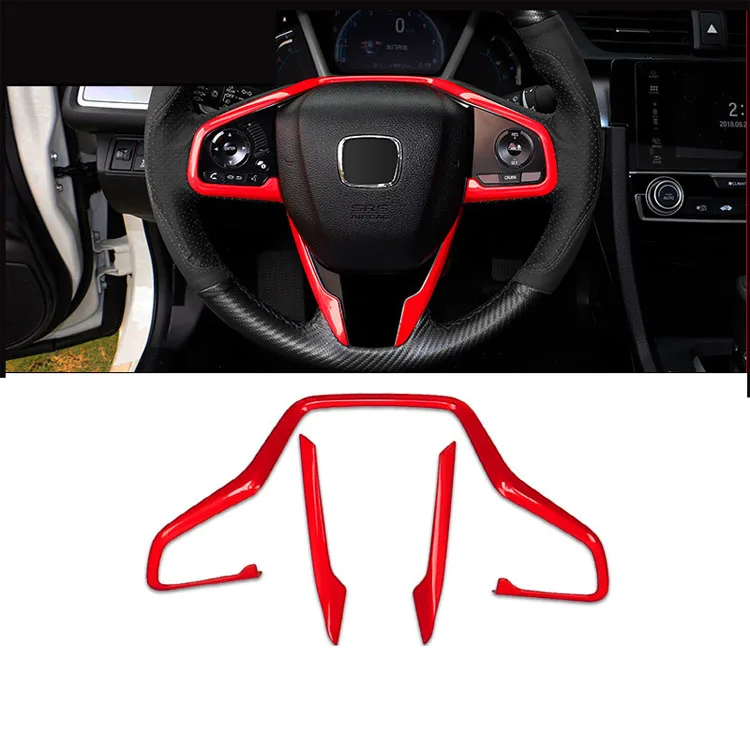 Красный автомобиль рулевое колесо украшение крышка наклейка Рамка 3 шт./компл. интерьер формовые наклейки для Honda Civic 10th