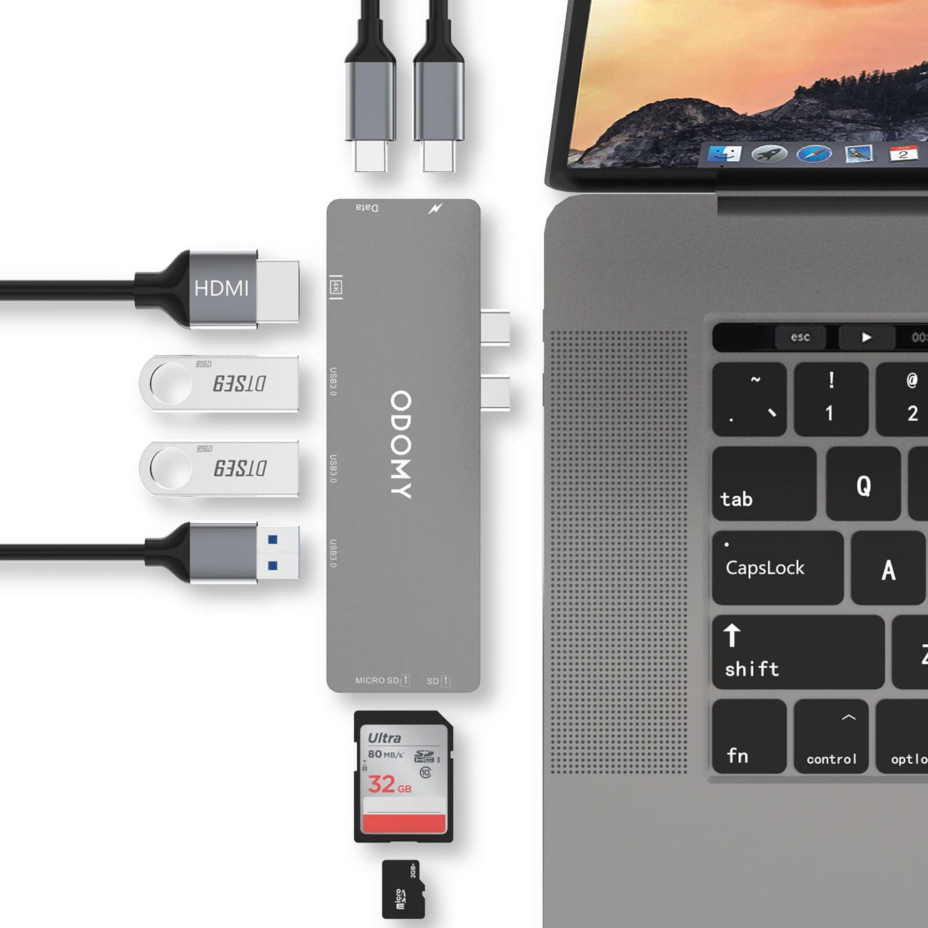 8 в 1 USB-C концентратор многопортовый адаптер для MacBook Pro многопортовый адаптер док-станции для Apple MacBook Pro 1" и 15"