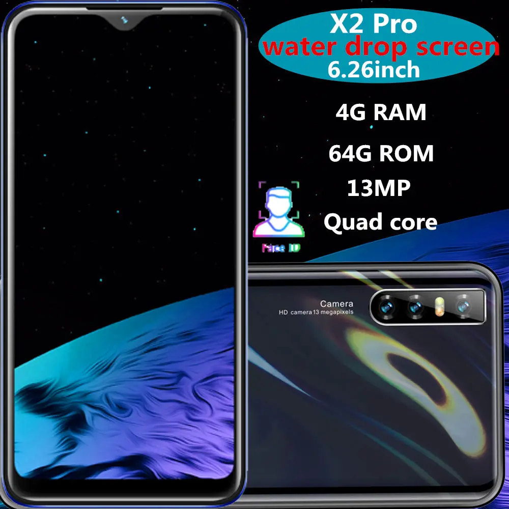 X2 Pro, смартфоны, экран капли воды, 6,26 дюймов, 4 Гб ОЗУ, 64 Гб ПЗУ, четыре ядра, 13 МП, распознавание лица, разблокированный, android, мобильные телефоны, celulares