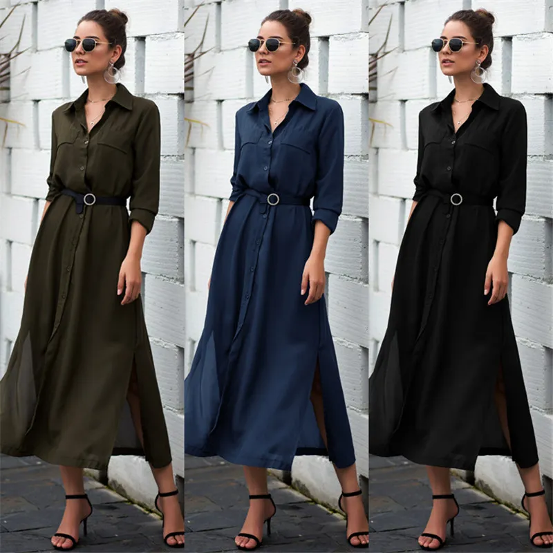

Elegant High waist V Neck Plain OL Dresses Ladies Party Club Dames Streetwear Fashion Women Autumn Long Sleeve T Shirt Dress