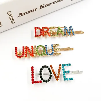 

1 Pcs Luxury Crystal Rhinestones Hairpins Letter Dream Love Rhinestones Hair Clips Hair Jewelry Accessories Free Shipping