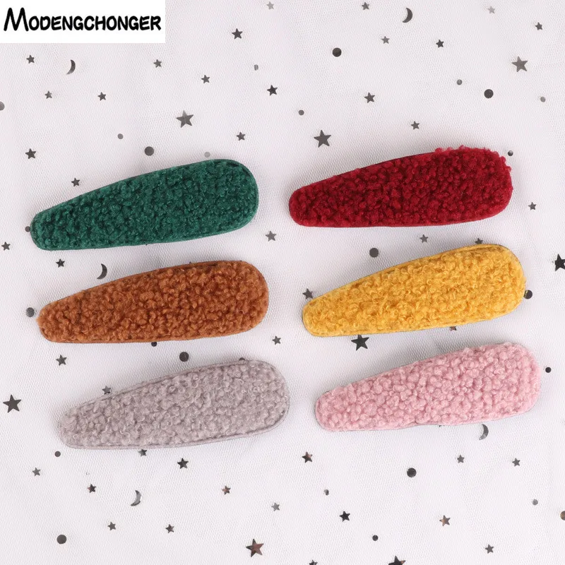 

1 PCS Soft Fur Barrettes Metal Snap Hair Clips Children's Cute Water Drop Shape BB Pins Hairgrip Hairpin Girl Hair Accessories