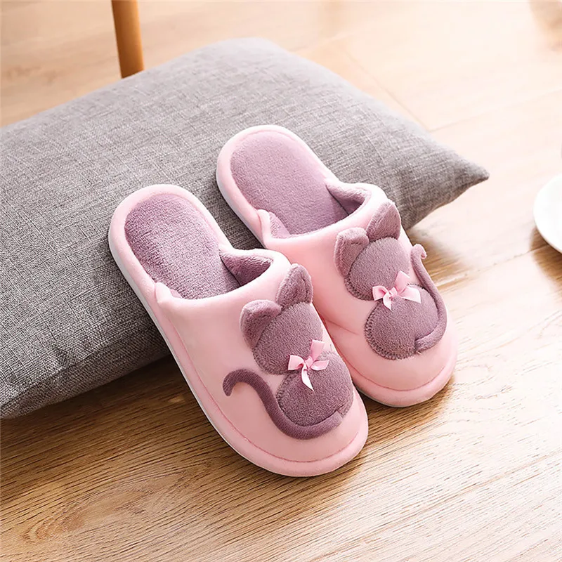 

Women Slides New Winter Cute Cartoon Cat Warm Non-slip Floor Home Slippers Indoor Shoes Basic Flock Ankle Zapatos De Mujer 5