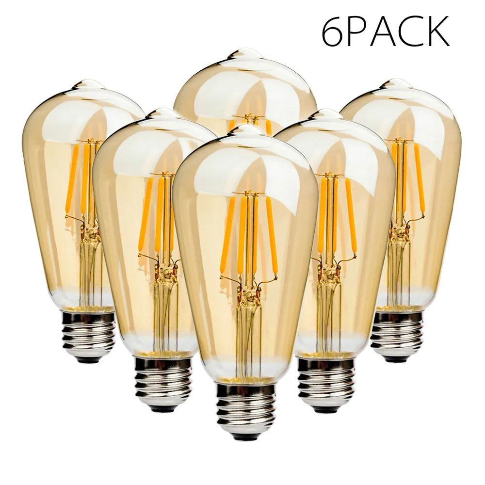 

6 Pack E27 Retro Edison Light Bulb 4W 6W 220V Vintage Light Bulb Warm White Light Filament Bulbs Vintage Lamp Home Decor ST64