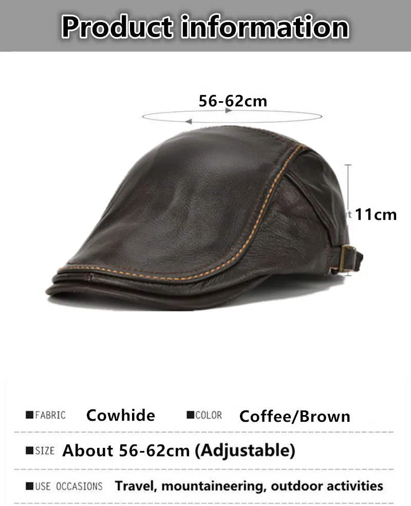 SHALUOTAOTAO Trend Genuine Leather Hat For Men Autumn Winter Fashion Cowhide Berets Adjustable Size Elegant Brands Snapback Cap