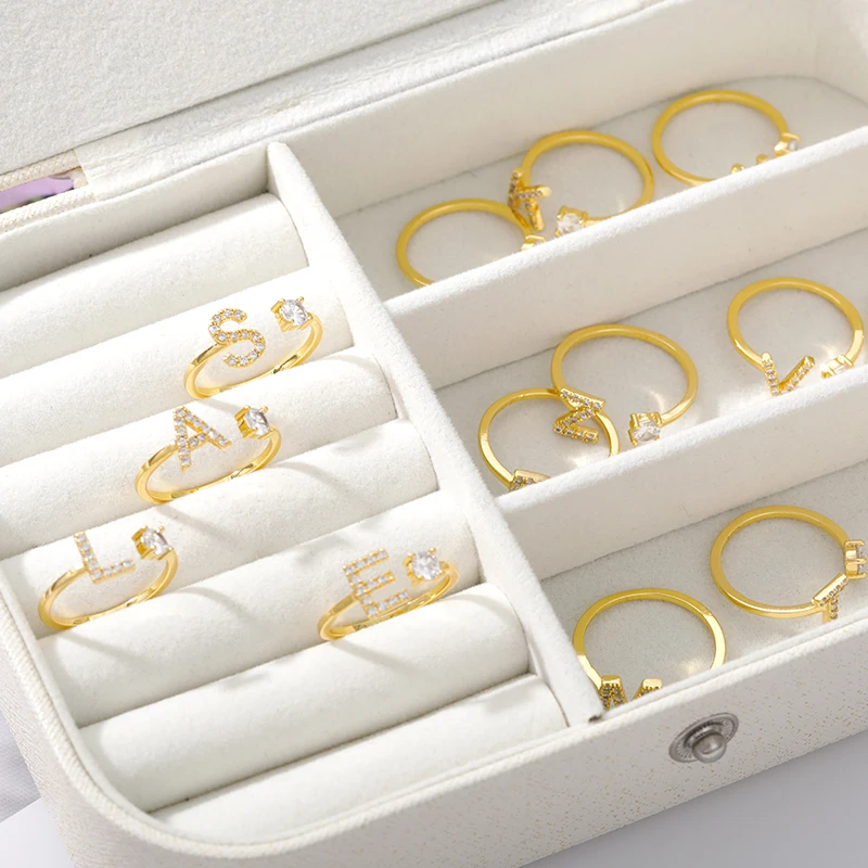 Initial A-Z 26 Letter Rings For Women Stainless Steel Gold Adjustable Opening Ring Name Alphabet Female Wedding Jewelry Gift