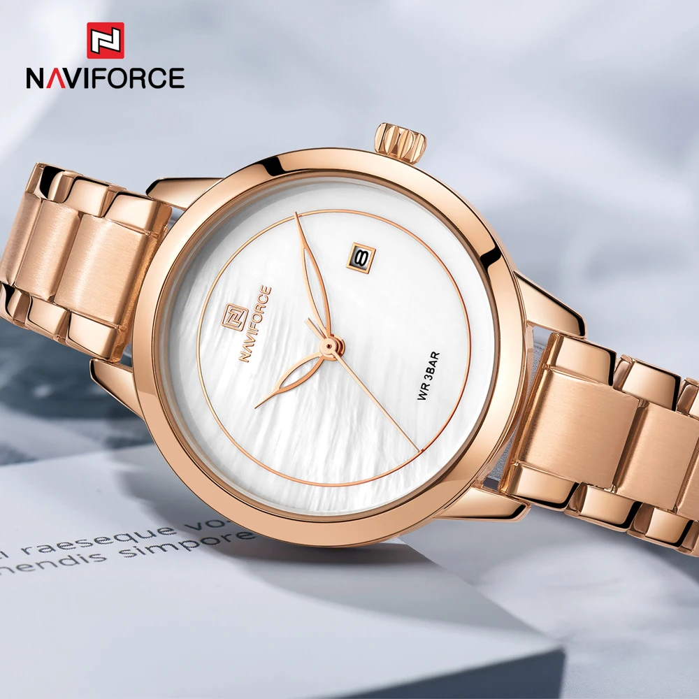 Женские кварцевые наручные часы NAVIFORCE розовое золото 5008|Женские часы| |