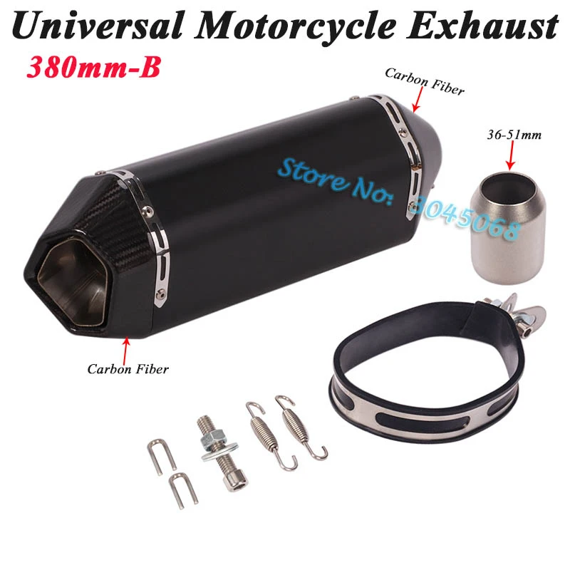 Универсальный мотоцикл Yoshimura 51 мм выхлопная труба Escape модифицированный мото глушитель из углеродного волокна для Ninja 650 GSR750 CBR500 R1 R6 ATV - Цвет: 380mm-B