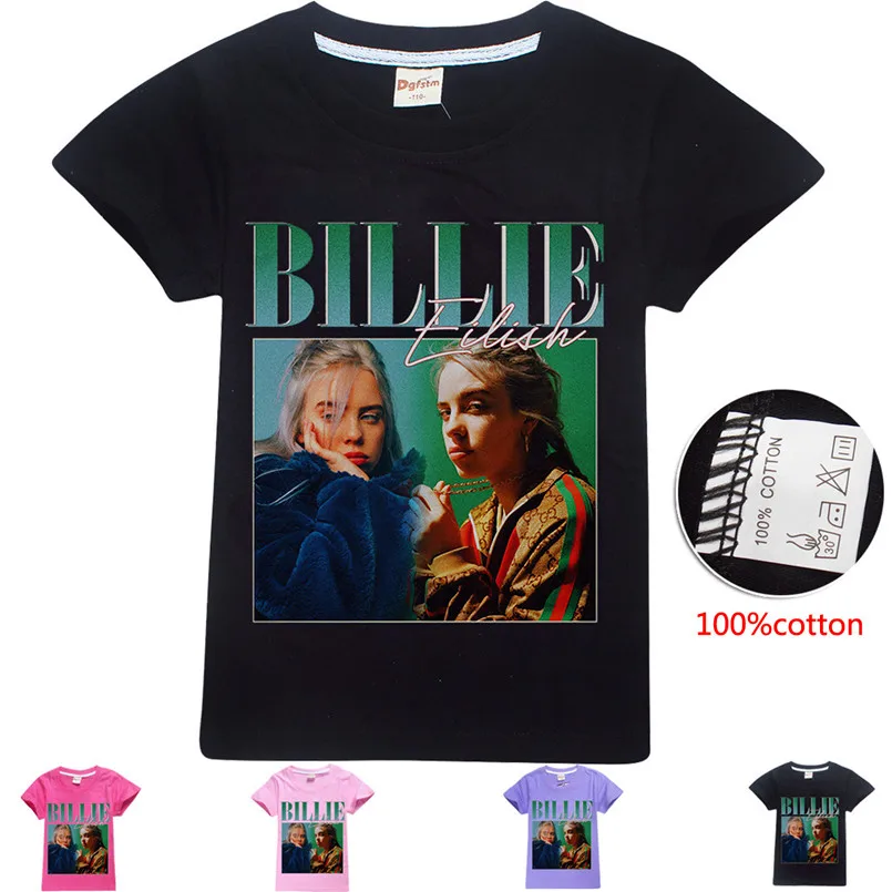 Billie Eilish/хлопковая Футболка для девочек; детская летняя футболка; Верхняя одежда для девочек; jojo siwa costum maleficent vampirina; одежда