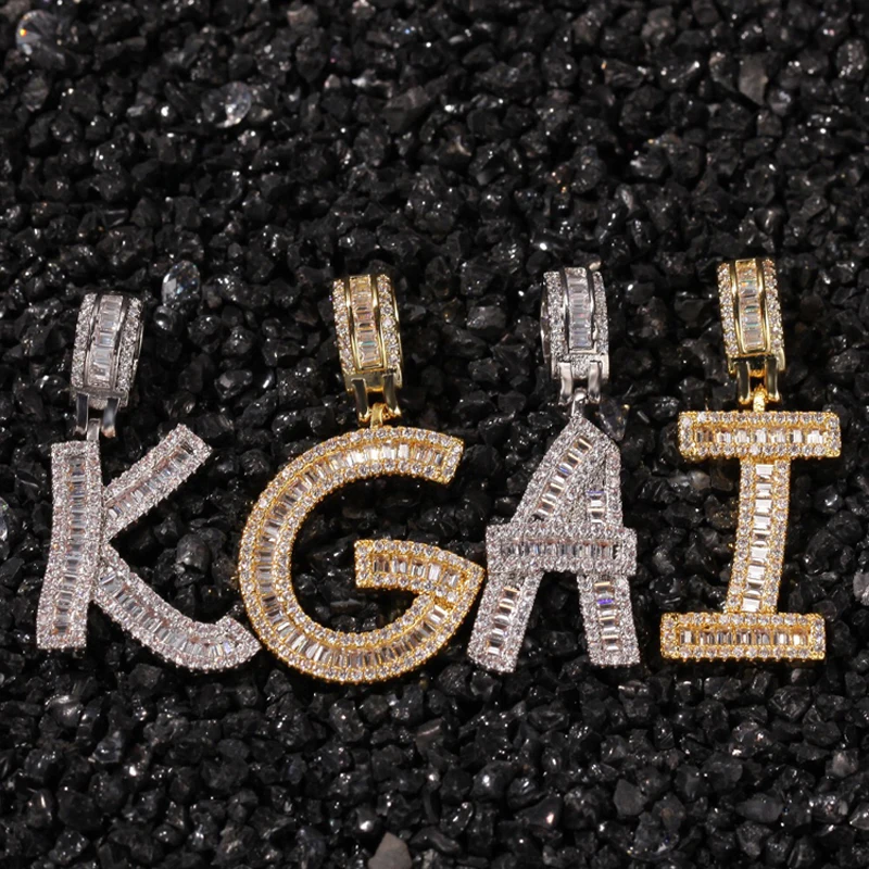 

Hip Hop Pendant Chain Gold Silver Bling Men's Pendant Baguette Letters Jewelry