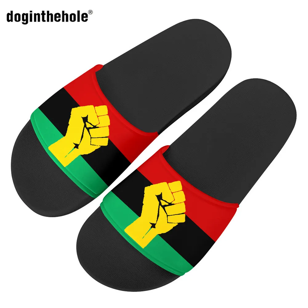 

Doginthehole Pan African UNIA Flag Printing Summer Home Slippers Couple Shoes Indoor Non-slip Badslippers Lovers Beach Sandals