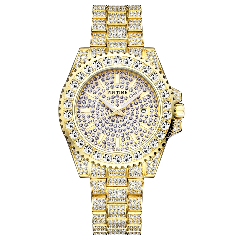 Bling Diamond Iced Out Watch Men Gold Stainless Steel Hip Hop Mens Watches Top Brand Luxury Clock Relogio Masculino Reloj Hombre
