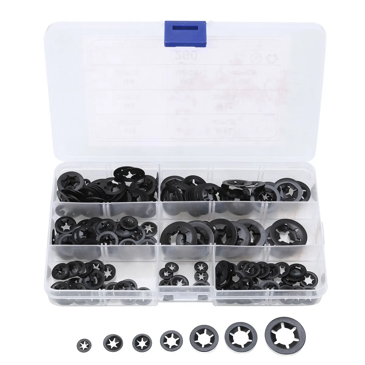 260pcs 65Mn Star Nut M3-M12 Metal Star lock Push-on Locking Washer Fastener Assorted Kit Speed Clips Washer Hardware Fasteners