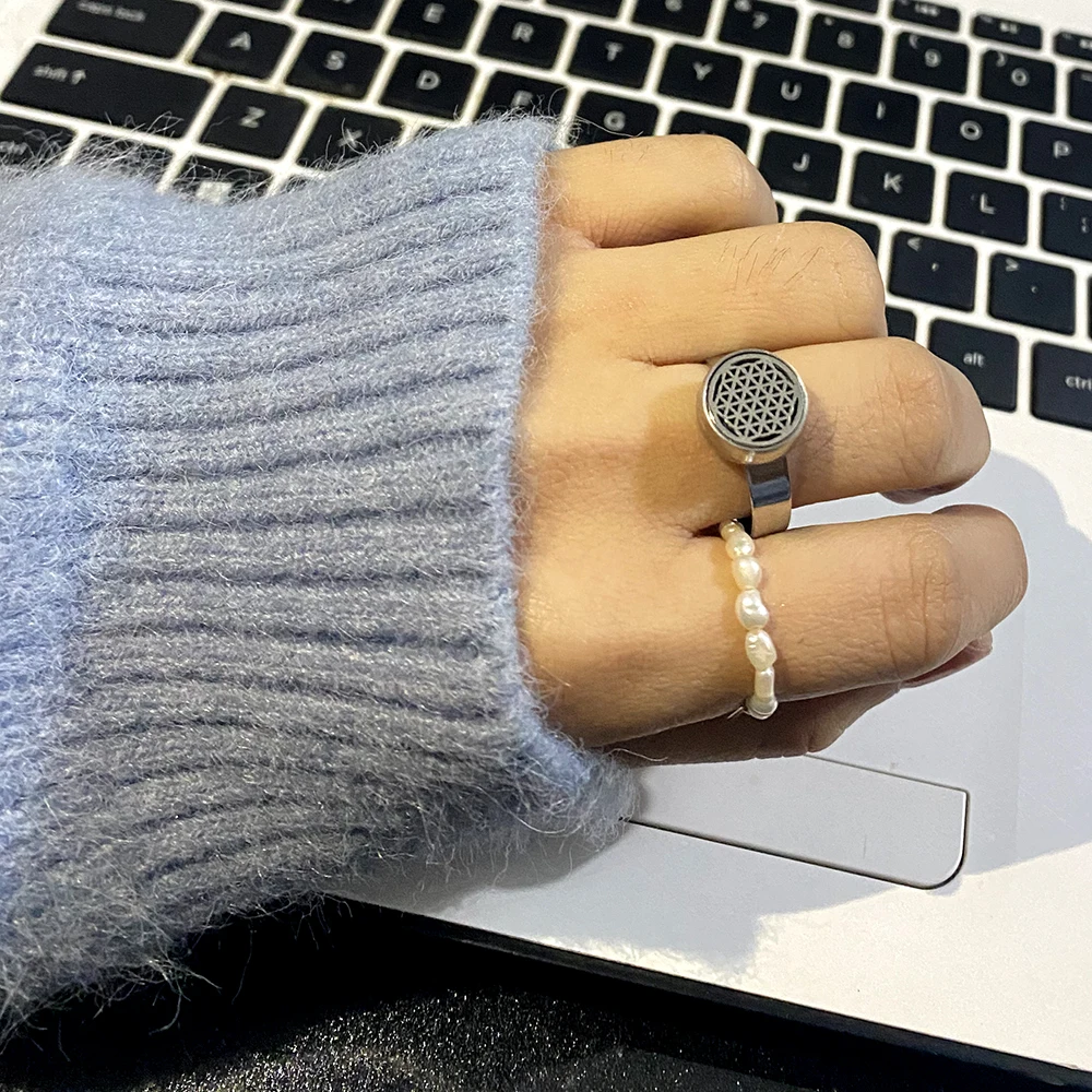 Tree Of Life Aromatherapy Ring Stainless Steel Spiral Open Perfume Diffuser Locket Heart-Shaped Angel Wing Rings Jewelry