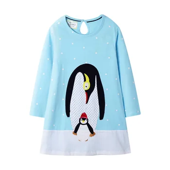 

2019 Spring Autumn Girls Cotton Long sleeve Dress cute Penguin printed kids clothes for girls 2-7 years