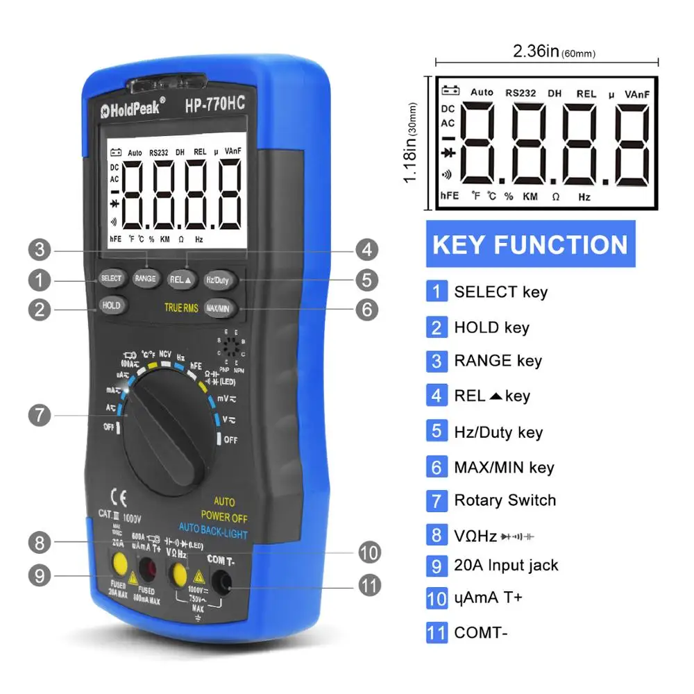 HoldPeak HP-770HC/HP-770HC-APP True RMS Autoranging Probe Digital Multimeter With NCV,Bluetooth Connect,Data Hold 4