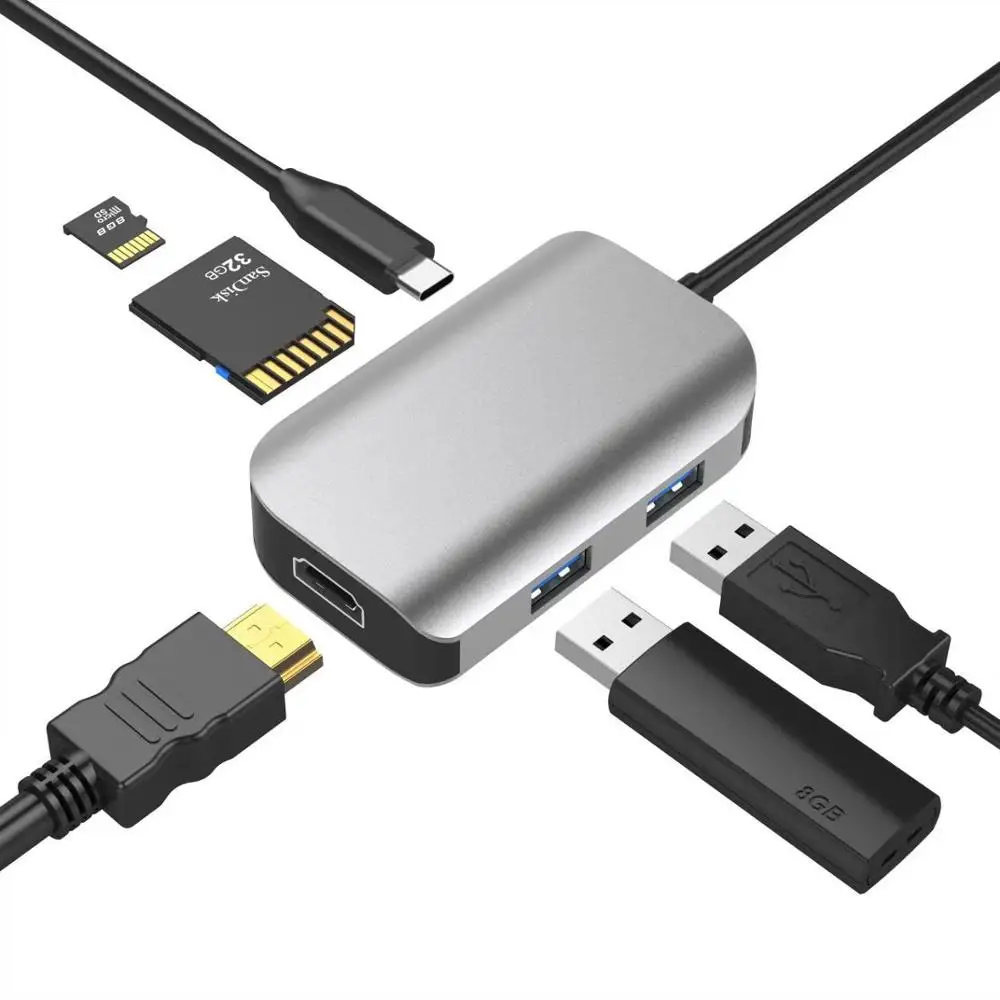 6 в 1 usb c концентратор док-станция сплиттер usb3.0 Тип c расширитель для HDMI/samsung dex S9/S8 huawei P20 macbook TF кардридер