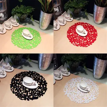 

1PC Round Laser Cut Flower Design Felt Placemats coasters Kitchen Dinner Art placemats beautiful hollow table cup mats