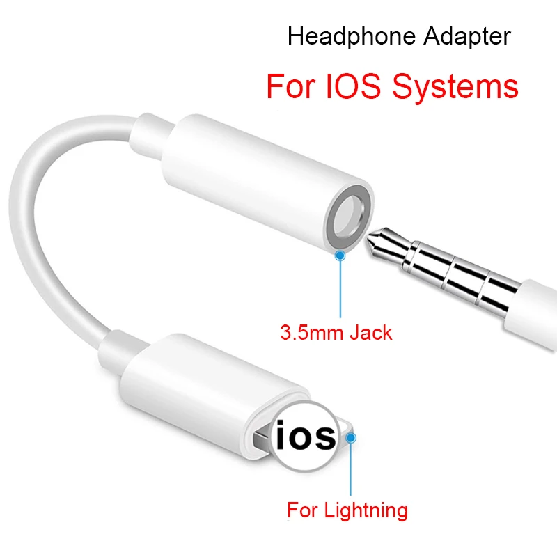 

For IOS Systems Headphone Adapter For iPhone 7 8 X XR XS Adapter For Lightning Female To 3.5mm AUX Audio Adapte Cable Converter