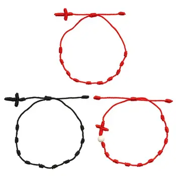 

2Pcs Handmade Cross 7 Knots Red String Bracelet Good Luck Amulet for Success and Prosperity Friendship Bracelets Kit