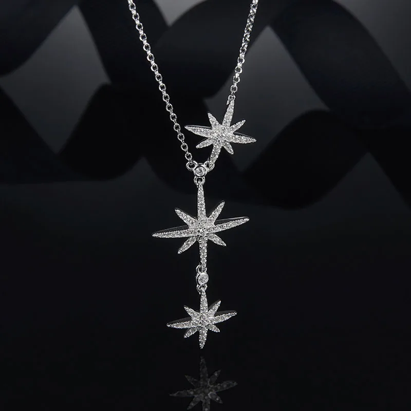 

Baoyocn 925 Sterling Silver Rose Gold Color Pink 3 Stars Meteorites Necklace Pave Zirconia Women Monaco Jewelry with Brand Logo