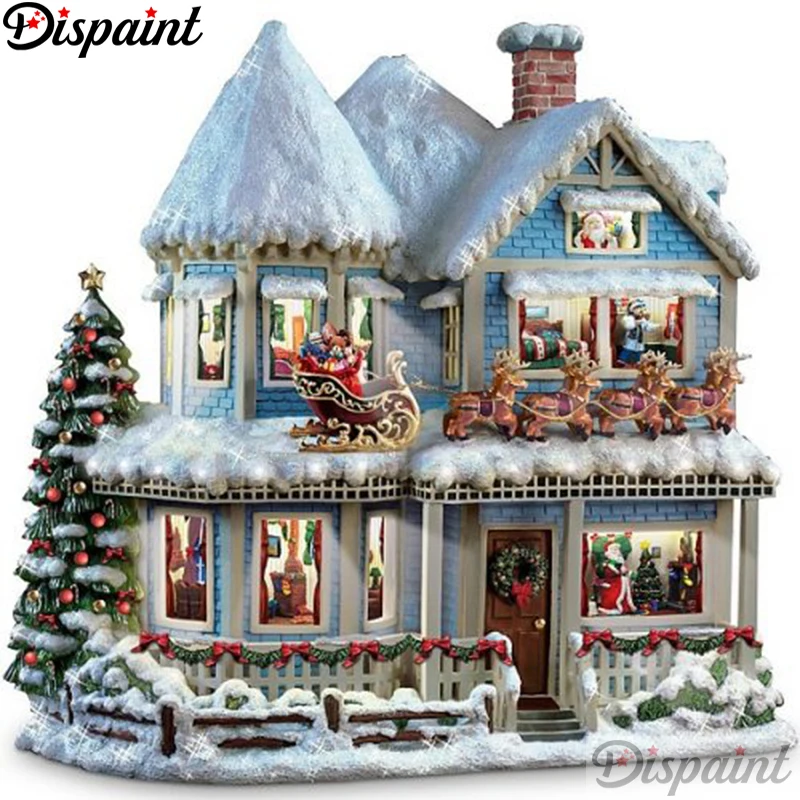 

Dispaint Art 5D Diy Diamond Painting "Christmas house" Diamond Pictures Cross Stitch 3D Rhinestone Embroidery Decor A27514