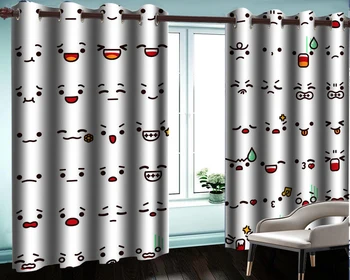 

3d Curtain Living Room 3d Curtain Mural Various Stick Figures Smiling Faces Digital Printing HD Decorative Beautiful Curtain