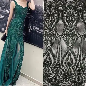

top quality 5y dhl embroidered net lace fabric with shining sequins african lace nigeria tulle net fabric for sexy party dress