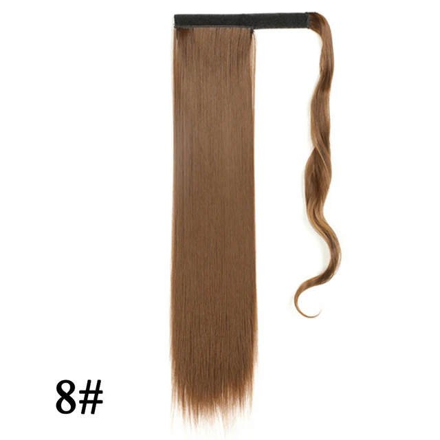 Leeons 20'' Synthetic Ponytail Hair pieces Heat Resistant Fiber Straight Ribbon Clip In Hair Extension 21 colors Brown Black 8