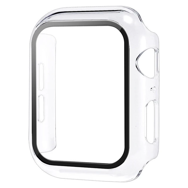 Glass+Case For Apple Watch Serie 7 6 5 4 3 2 1 SE 45mm 41mm iWatch Case 44mm 40mm 38mm 42mm Bumper Screen Protector+Cover Watch Transparent