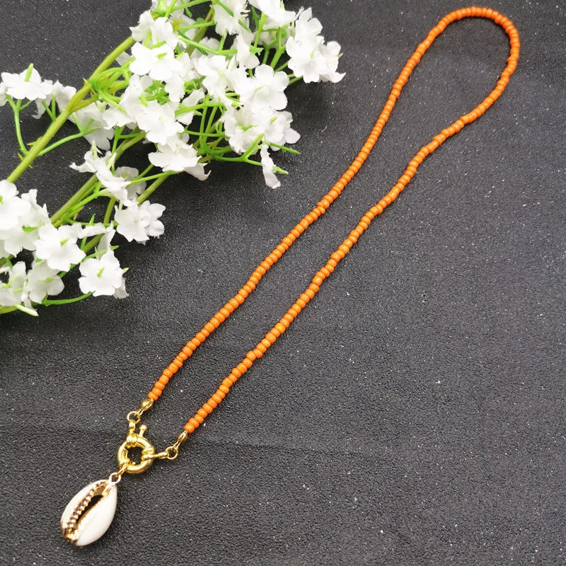 gold shell juse Fashion Colorful Bead Cowrie Shell Choker Necklace for Women Long Chain Pendant Necklace Gold Color Statement Collier Jewelry - Окраска металла: gold shell juse