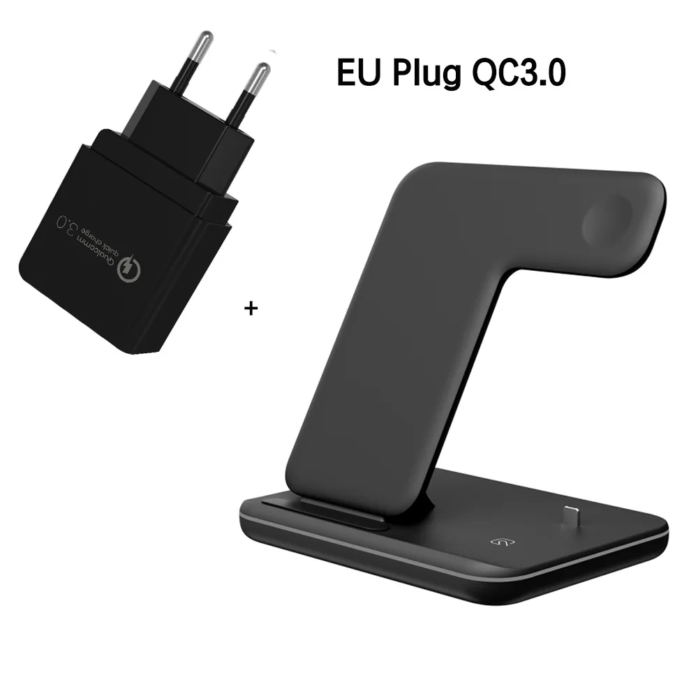 Qi 15W Wireless 3 in 1 Stand Station Charger For Apple Watch 5 4 3 2 Iphone 11 Pro Max XS MAX XR 8 Plus X Iwatch Airpods Pro 1 2 - Тип штекера: Black EU Plug