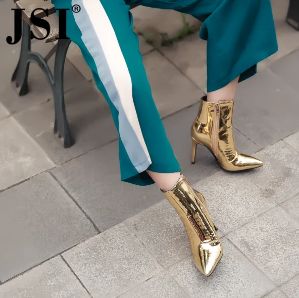 JSI/женские ботинки с острым носком на молнии; женская обувь до середины икры из микрофибры; однотонные женские ботинки ручной работы на молнии; сезон весна-осень; je206