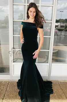 

Vintage Off Shoulder Mermaid Long Green Evening Dress Floor Length Velvet Corset Back Formal Party Dress for Women