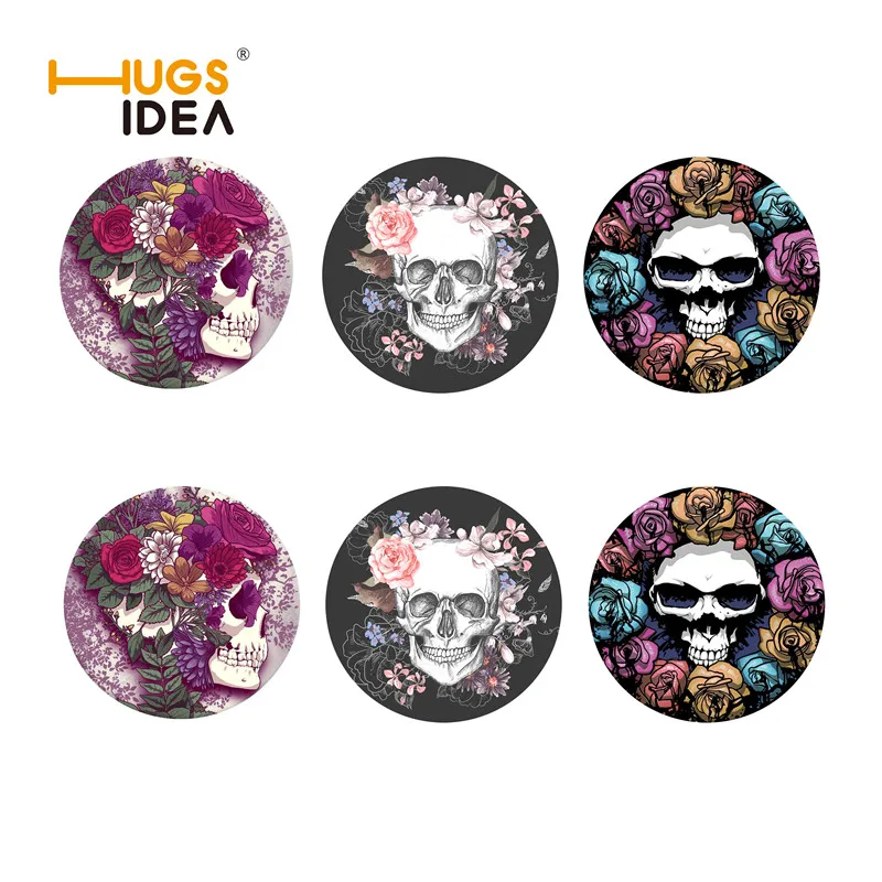 

HUGSIDEA Sugar Skull Print Table Cup Mat Pad Round Coffee Drink Coasters Heat Resistant Tableware Placemat Cup Mug Mats Tea Pads