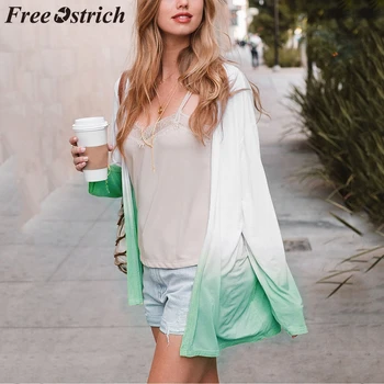 

FREE OSTRICH Coat Women Gradient Long Sleeve Cardigan Stitching Color Solid Sweet Large Size Fashion Autumn Winter Coat Women