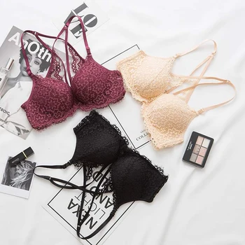 

Women Front Buckle Sexy Gathered Lace Bra No Trace Without Steel Ring Bra Female Comfort Underwear