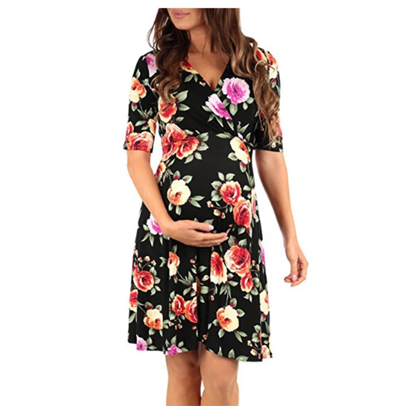 

Maternity Summer Clothes For Pregnant Women Maternity Pregnant Dress Short Sleeve Maternity Dress Flower Women's Clothing