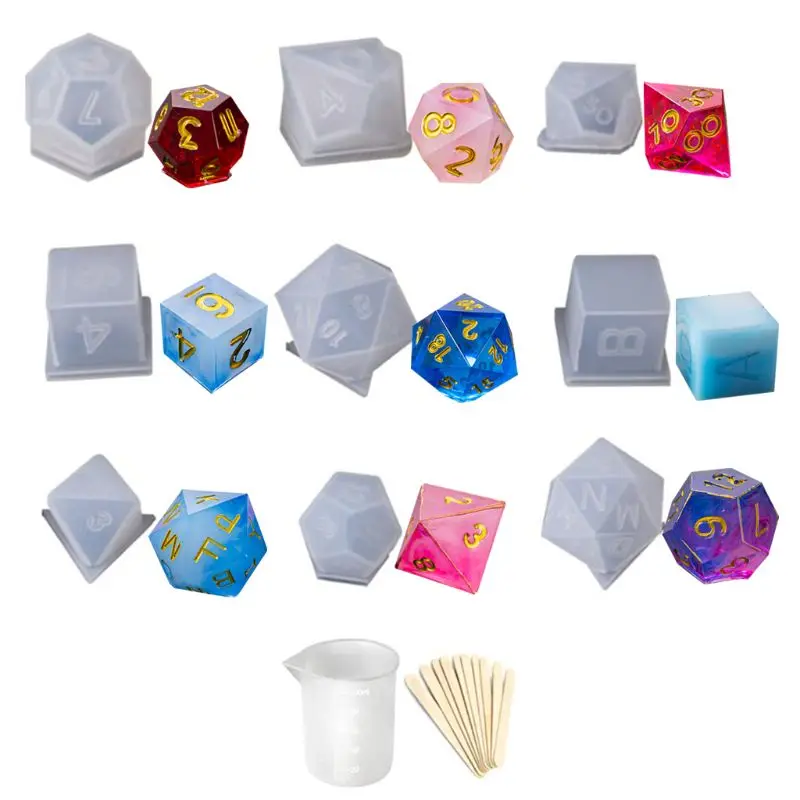 

2019 New DIY Crystal Epoxy Mold Dice Fillet Shape Multi-spec Digital Game High Mirror dice mold silicone Mould Making