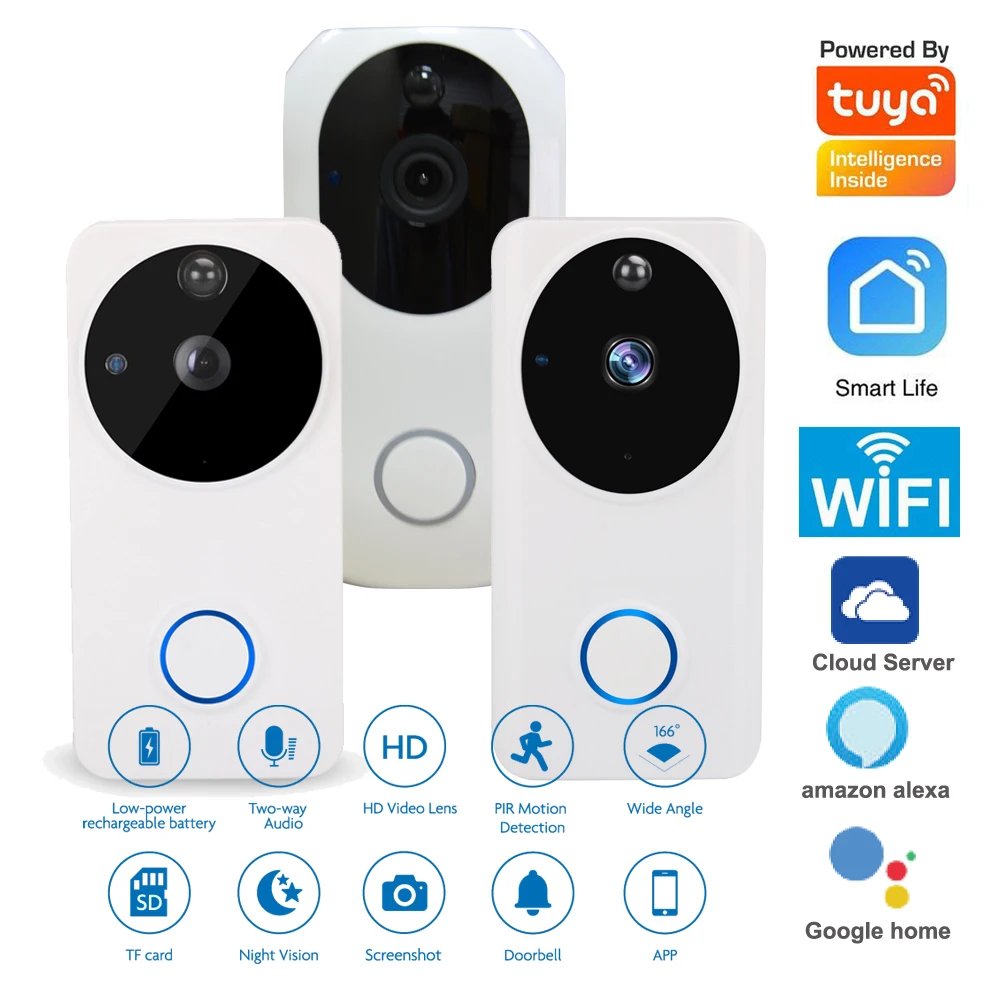 Tuya Smart life Home Wireless doorbell WIFI video door phone night vision camera talkback intercom audio recorder PIR Motion