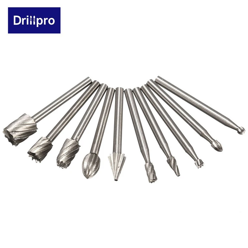 Drillpro, 10 шт., 3,175 мм, HSS Фрезерные фрезы для Dremel и роторной гравировки, аксессуары для станков