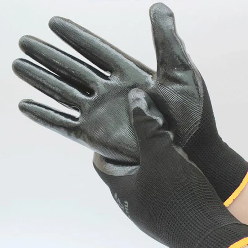 

NMSafety Cheapest Black Nylon Dipped Nitrile Palm Safety Protective Work Gloves Garden Working Glove CE-Certificated