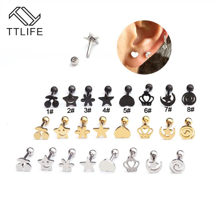 

TTLIFE 18G Piercing Earrings Stainless Steel Stud Earrings Tragus Daith Rook Cartilage Helix Stud Ear Piercing Jewelry for Women