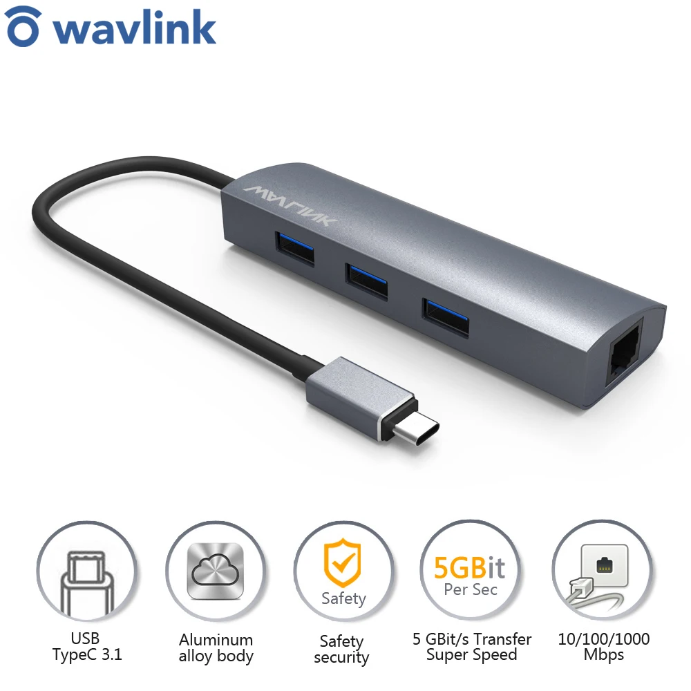 Адаптер Wavlink с USB C 3 1 на Gigabit портовый 0 алюминиевый хаб адаптером типа и портом RJ45