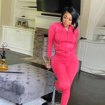 

Sporty Skinny Fitness Track Suit Set Women 2 Pieces Set Solid Long Sleeve Hooded Crop Jacket High Waist Leggings Outfit Leisure